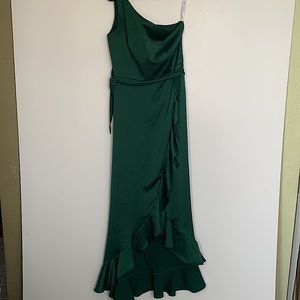 Celebrate David bridal studio green one shoulder maxi dress size 6